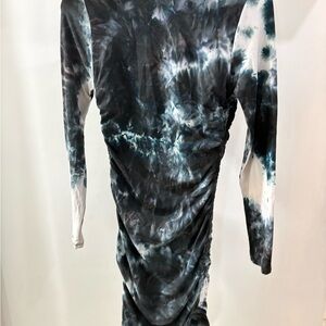 Heart Hips Black White Tie-Dye Ruched Turtleneck Bodycon Dress Long Sleeve M